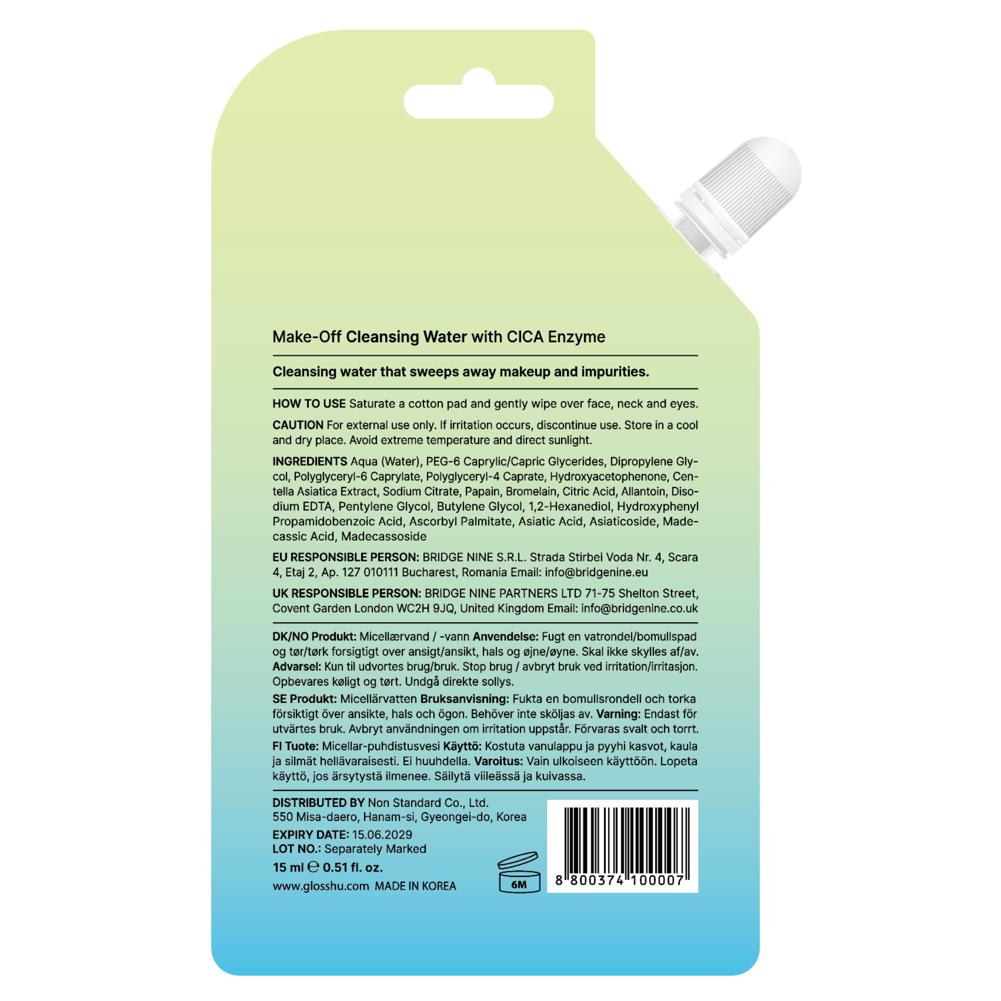 Make-Off  Cleansing Water with CICA Enzyme - Spout Pouch 15 ml